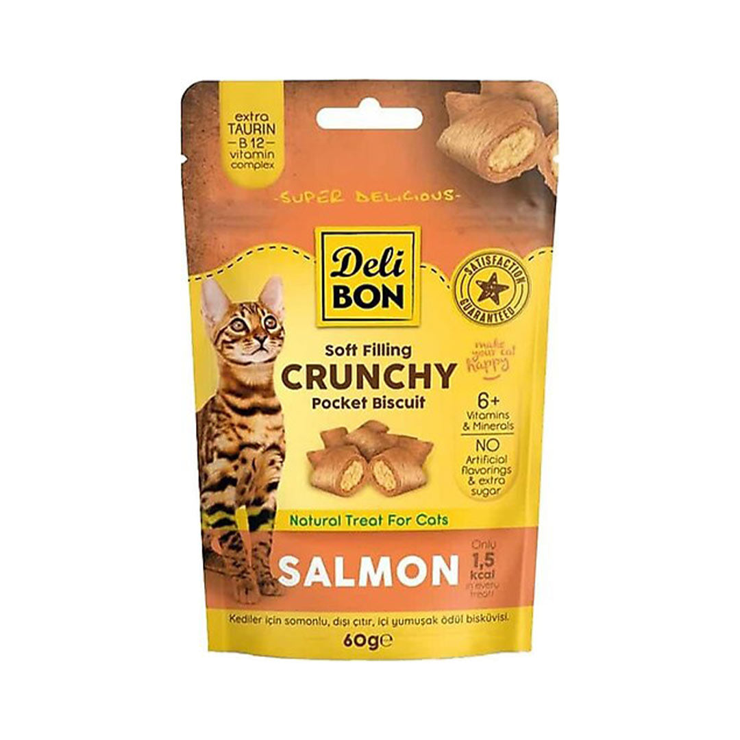 Delibon Chrunchy İçi Dolgulu Somonlu Kedi Ödül Bisküvisi 60gr