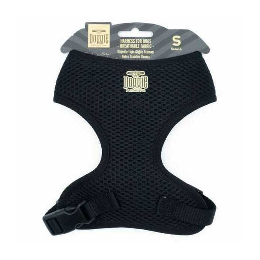 Doggie Havalı Dokumadan El Yapımı Siyah Küçük Irk Köpek Göğüs Tasması S-1,5x25-35cm