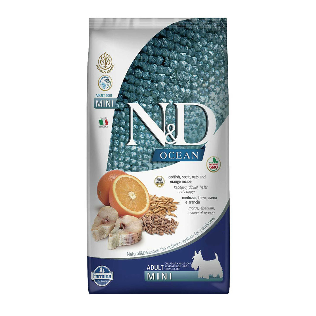 N&D Ocean Ancestral Grain with Codfish and Orange Adult Small Breed Dog Food 7kg