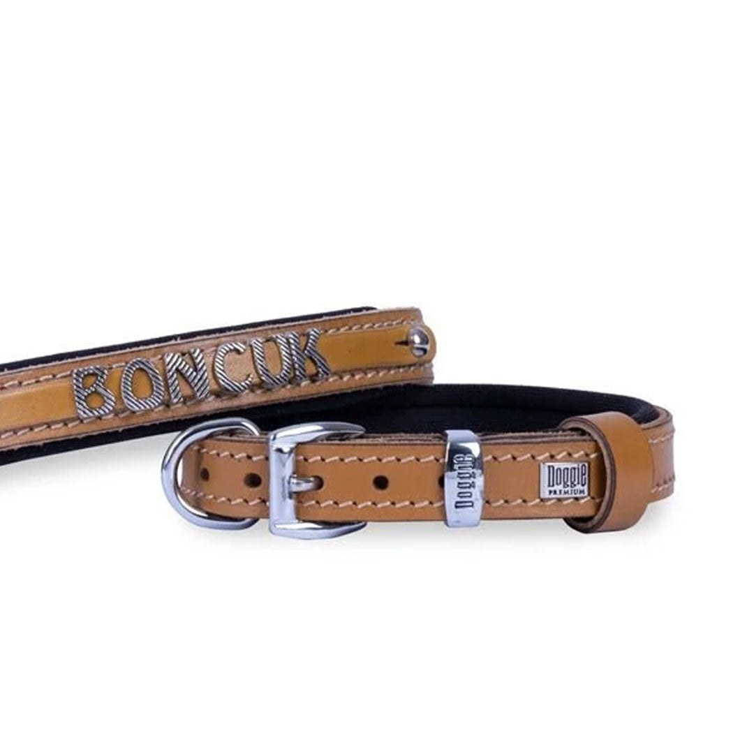 Doggie Konfor Deri İsimlikli Camel Köpek Boyun Tasması Small 1.5x20-25 Cm