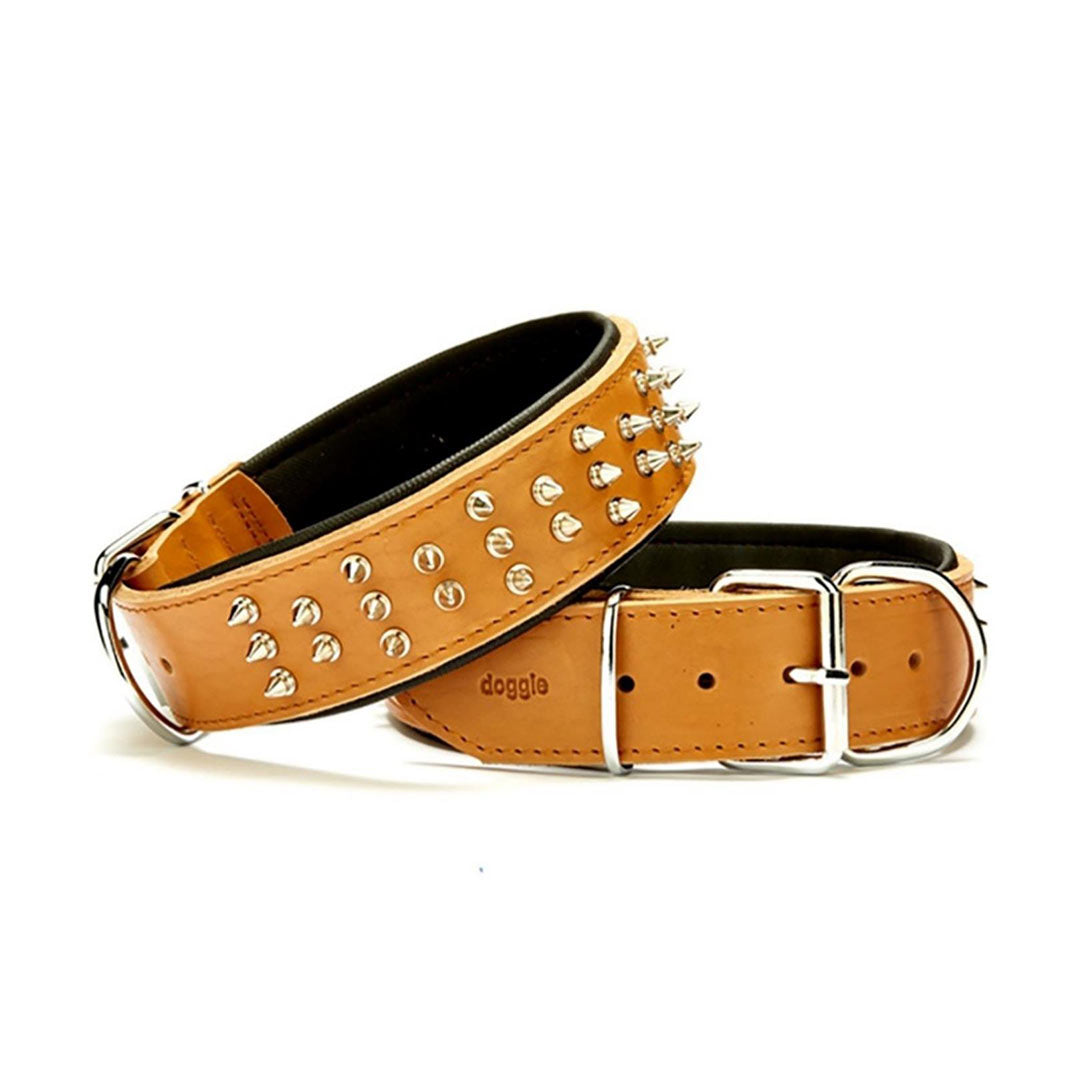 Doggie Double Layer Genuine Leather Handmade Spiked Camel Dog Collar 5x60-70cm