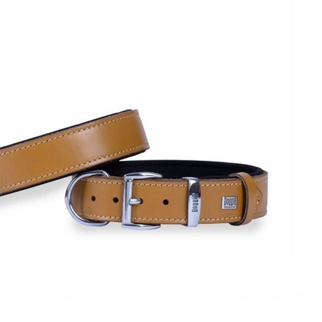 Doggie Comfortable Genuine Leather Handmade Camel Dog Collar L 3.5x52-60cm