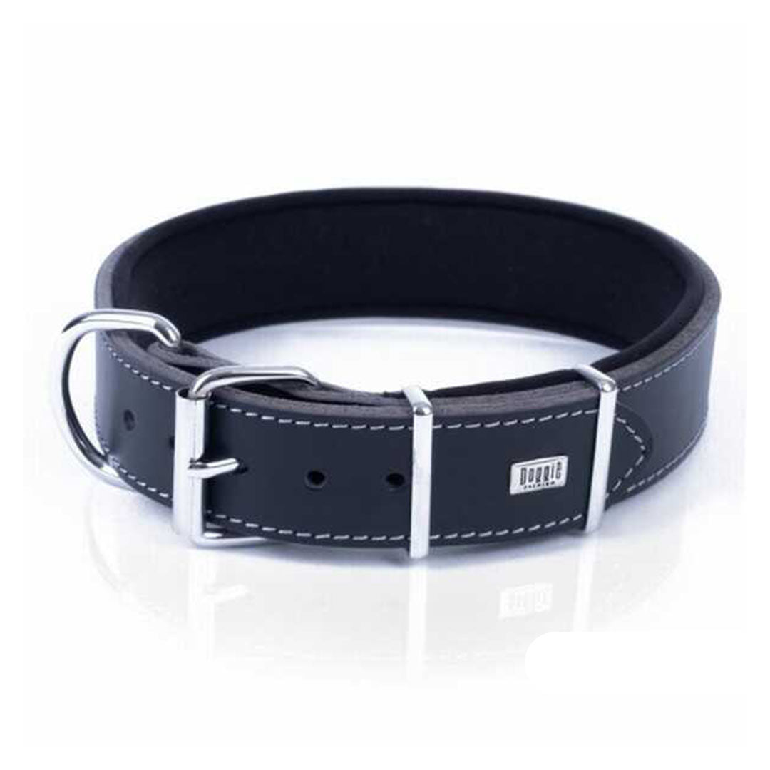 Doggie Premium Çift Kat Gerçek Deriden El Yapımı Siyah Köpek Boyun Tasması Medium 4x52-60 Cm