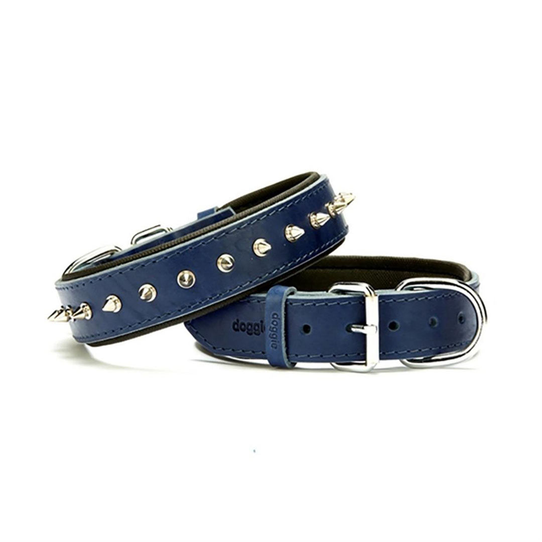 Doggie Konforlu Gerçek Deriden El Yapımı Çivili Royal Mavi Köpek Boyun Tasması 3,5x47-55cm