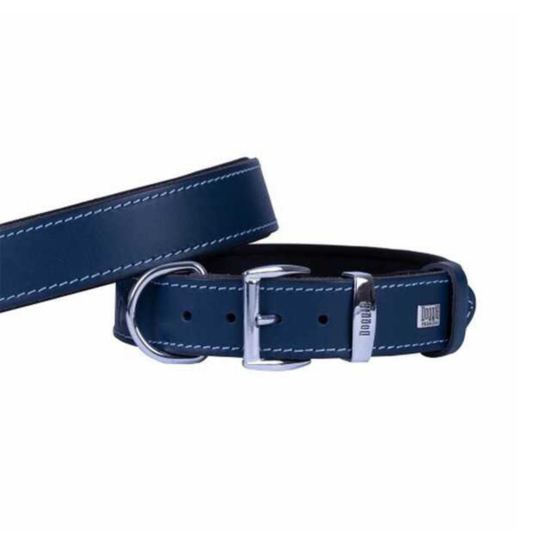 Doggie Konforlu Gerçek Deriden El Yapımı Royal Mavi Köpek Boyun Tasması 3,5x52 60 Cm
