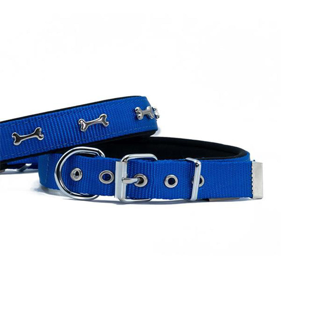 Doggie Comfort Woven Bone Blue Dog Collar 2.5x42-50cm