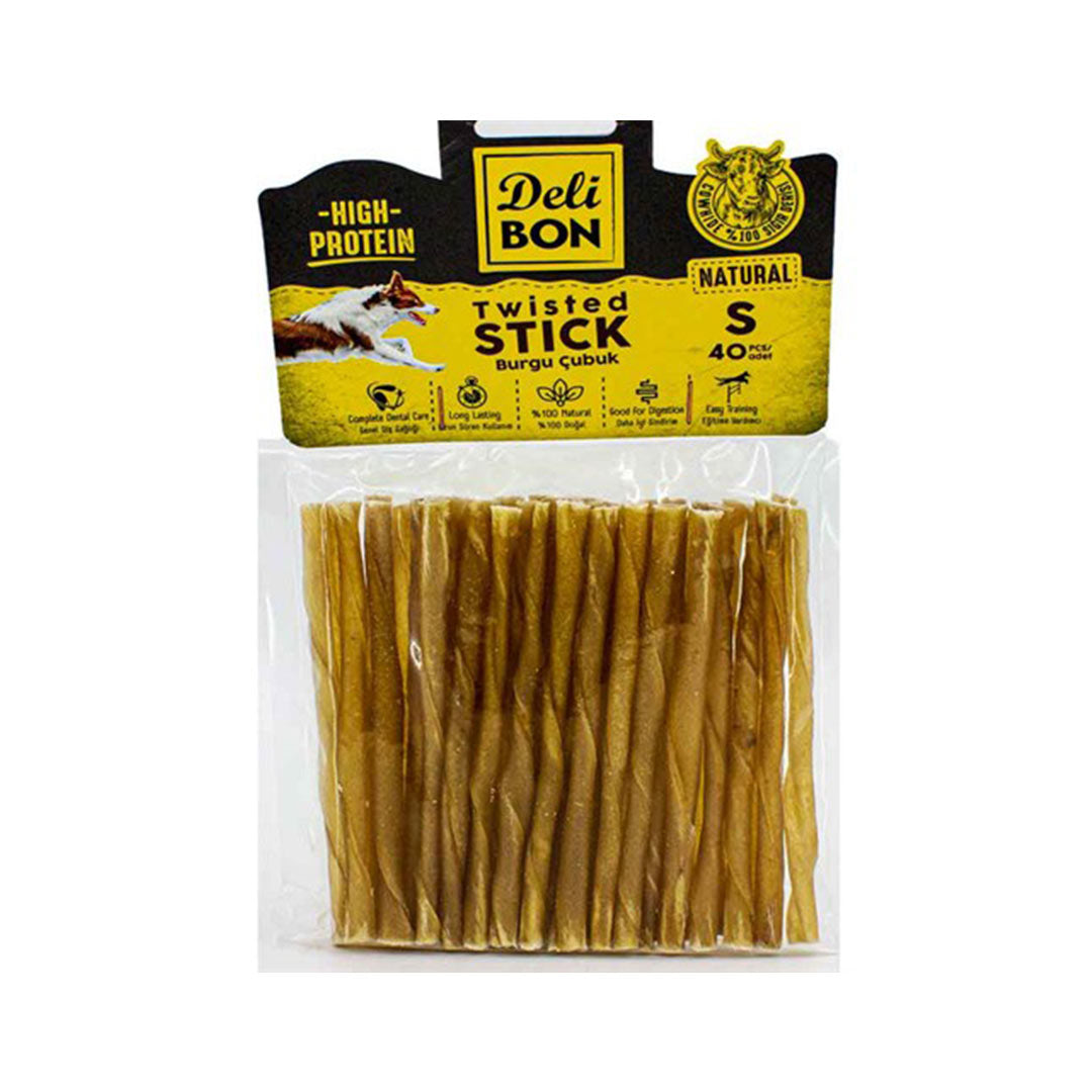 Delibon Natural Gerçek Deriden İnce Burgu Çubuk Köpek Ödülü 40'lı, Small