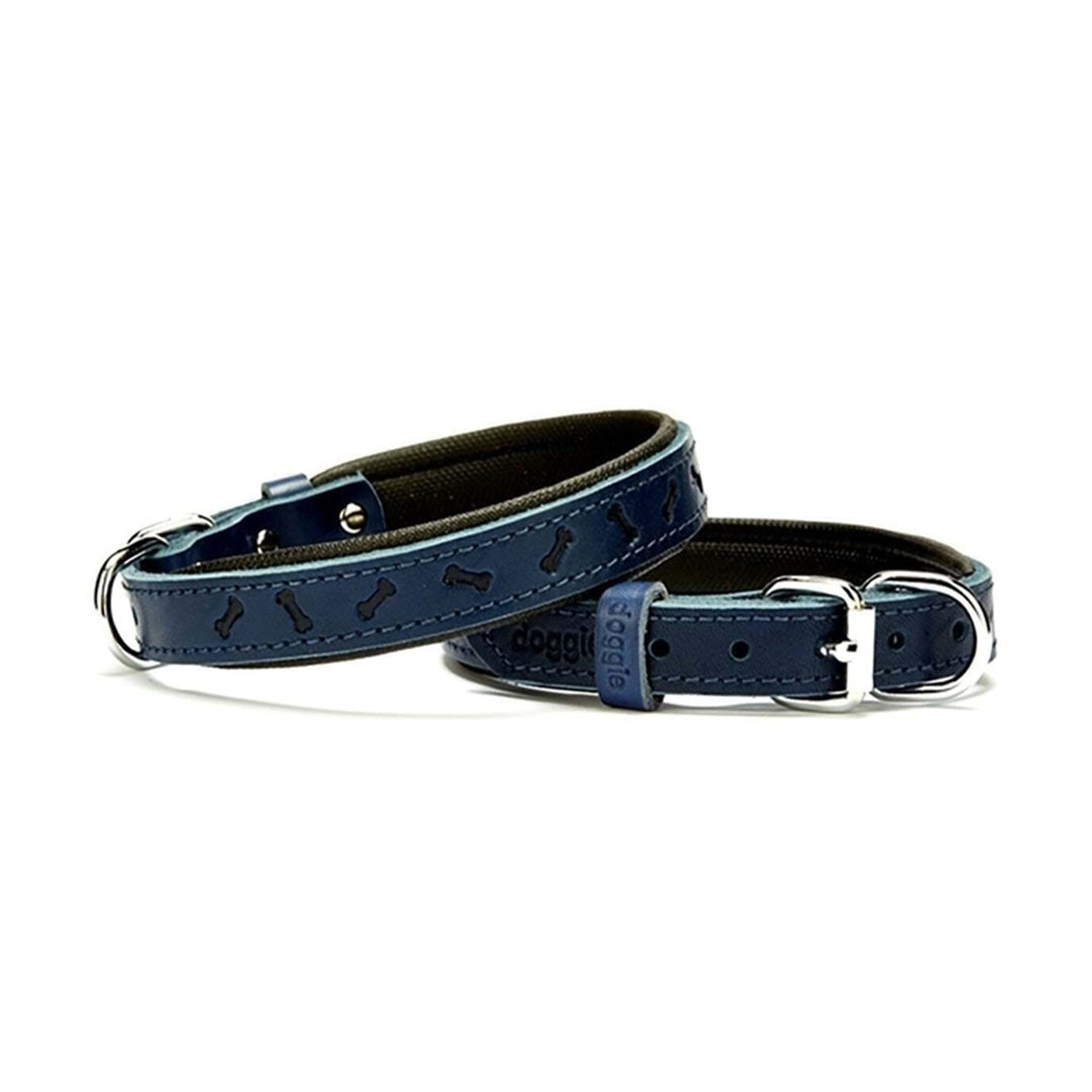 Doggie Comfort Deri Kemik Desenli Royal Mavi Köpek Boyun Tasması Small 2x30-35 Cm