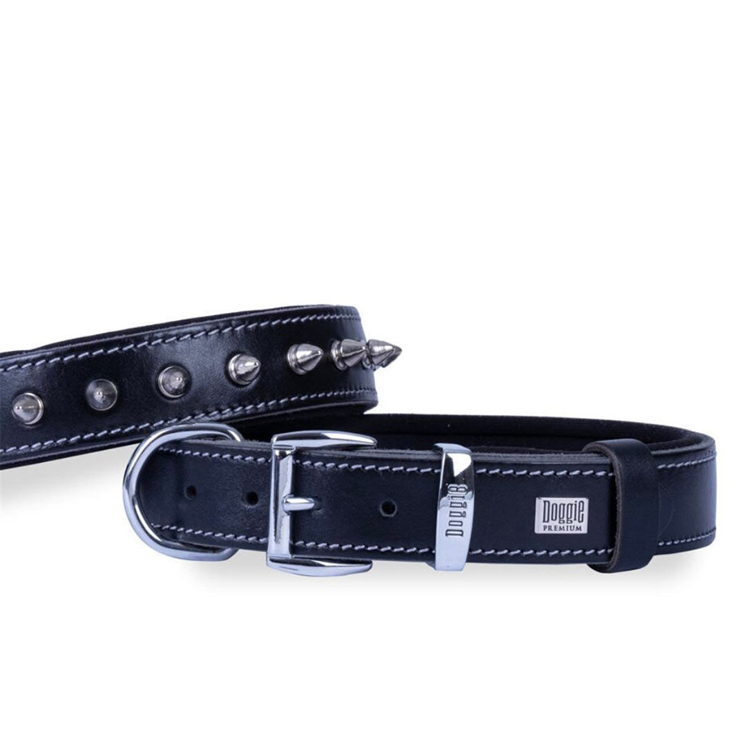 طوق كلب Doggie مريح يدوي الصنع من الجلد الحقيقي مزين بالمسامير السوداء 4x57-65 سم