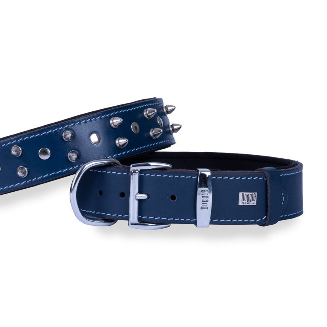 Doggie Comfortable Real Leather Handmade Studded Royal Blue Dog Collar Large 3.5x52-60 Cm