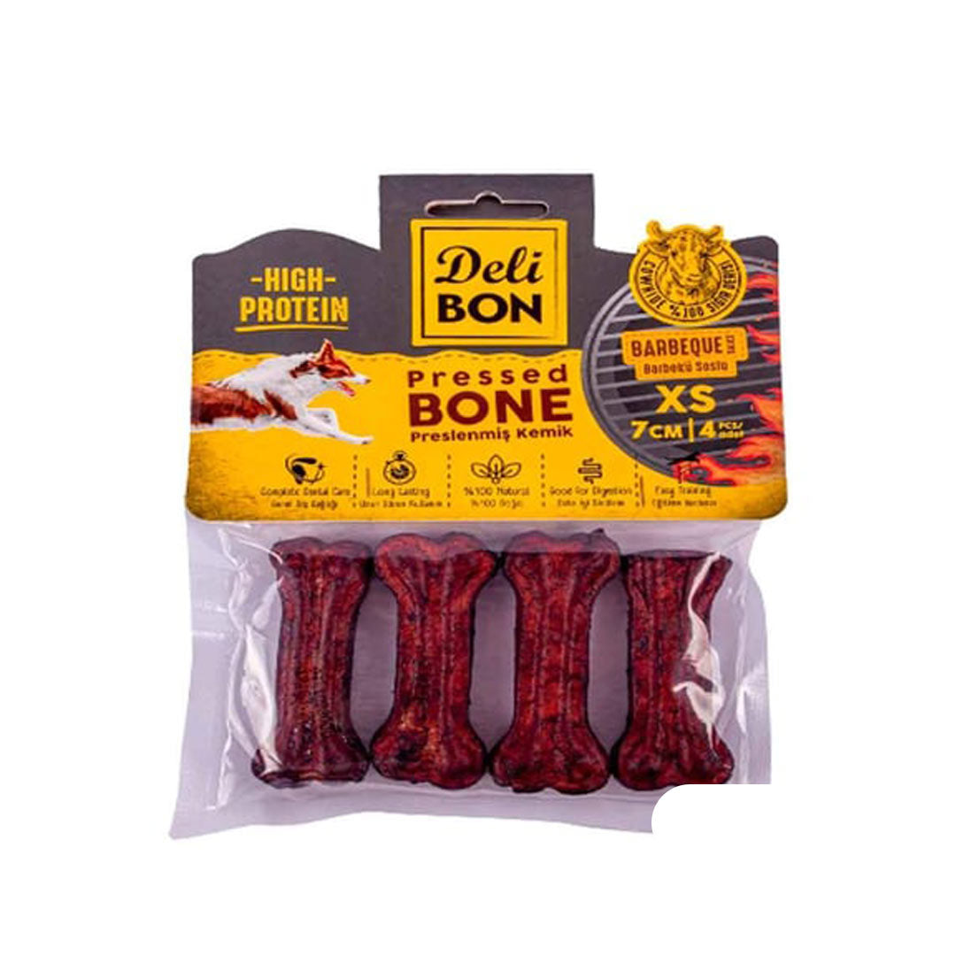 Delibon Barbekü Aromalı Deri Pres Kemik Köpek Ödülü Xsmall 7cm 4 Adet