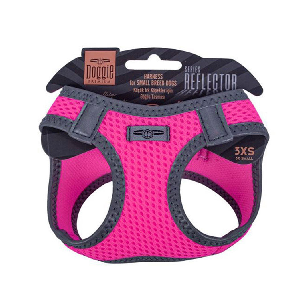 Doggie Havalı Dokuma Reflektör Serisi Pembe Küçük Irk Köpek Göğüs Tasması 3xs-22-26cm
