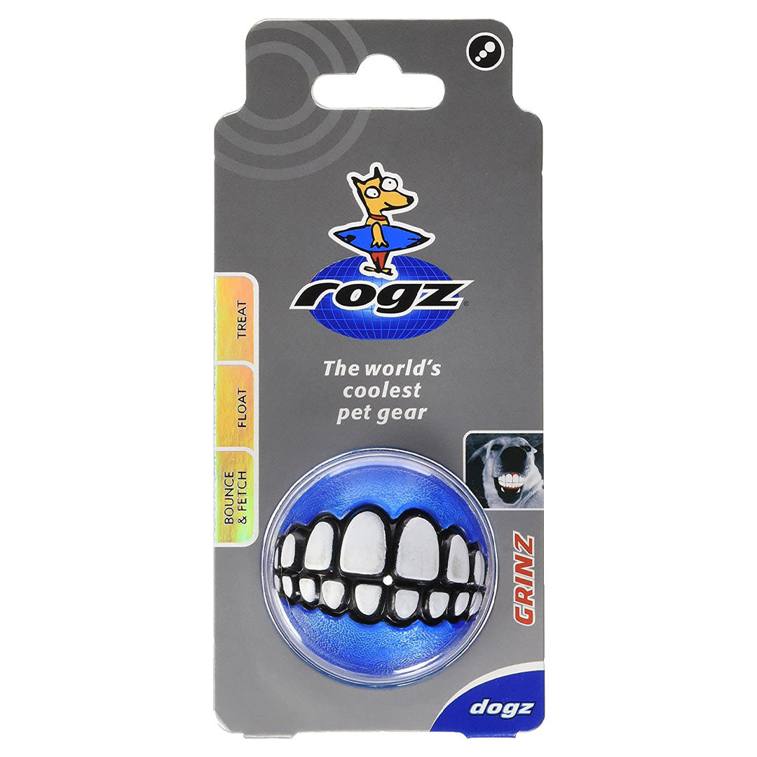 كرة لعب الكلب الزرقاء الكبيرة من Rogz Grinz بجيب مكافأة 7.8 سم