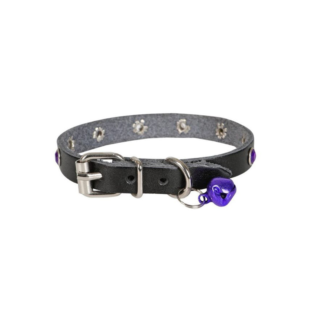 Doggie Black Leather Collar with Beads for Cats and Puppies - 1.0x23 cm
