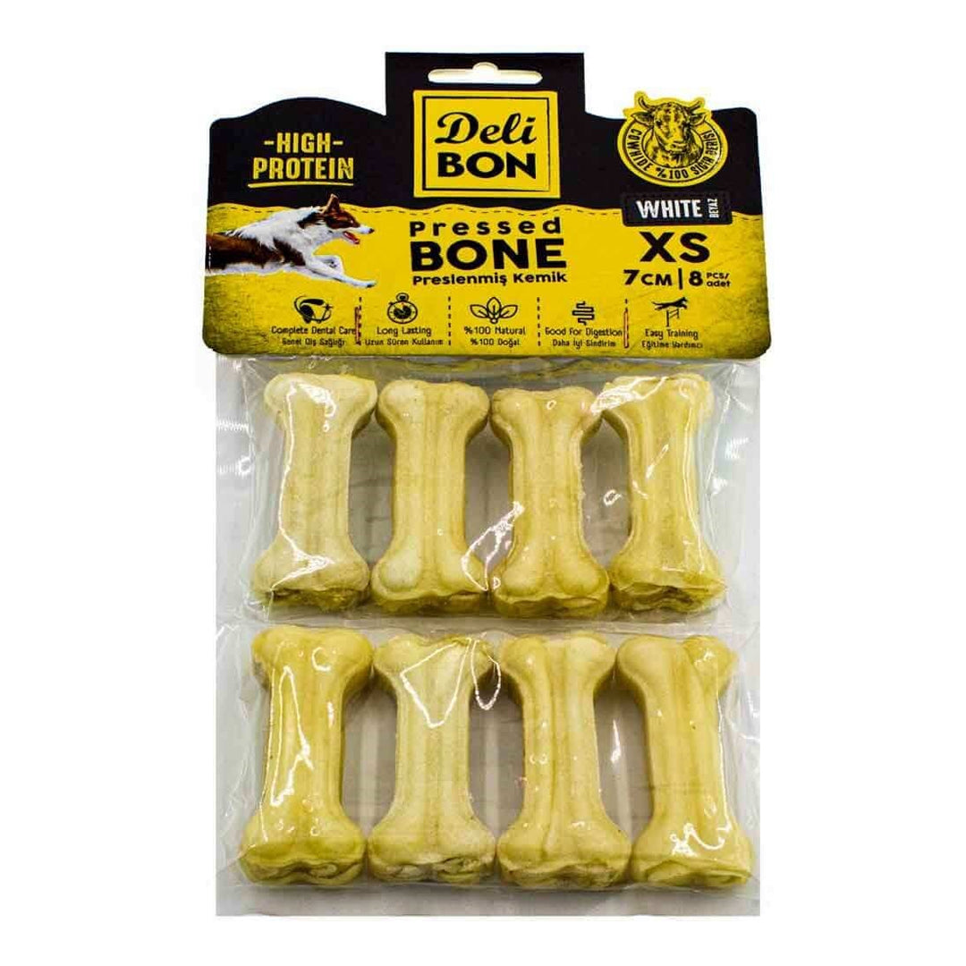 استخوان پرس چرمی سفید دلیبون سگ 7 سانتی متر Xs 8 عدد
