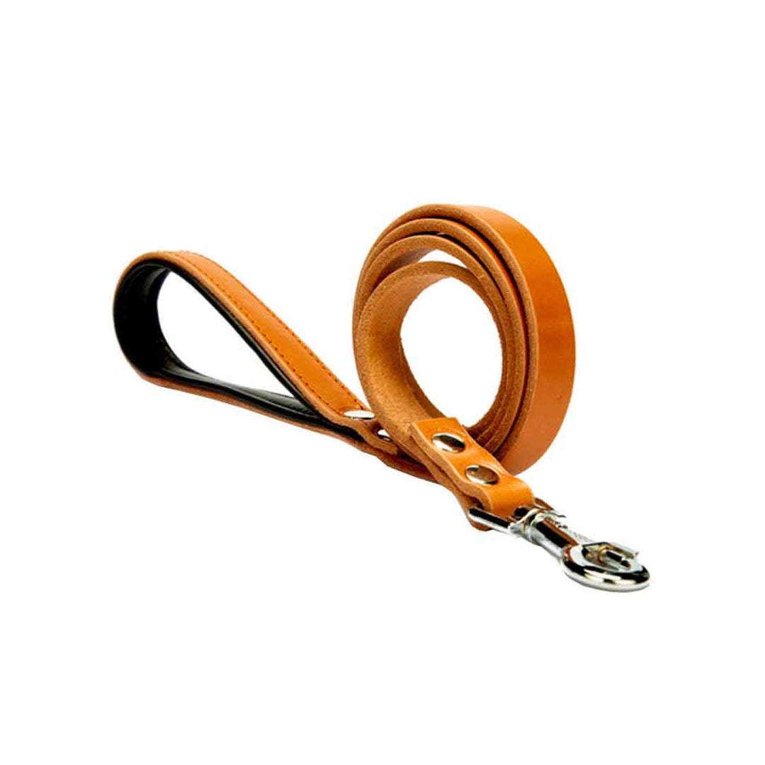 Doggie Comfortable Genuine Leather Handmade Camel Dog Walking Leash 2x140cm