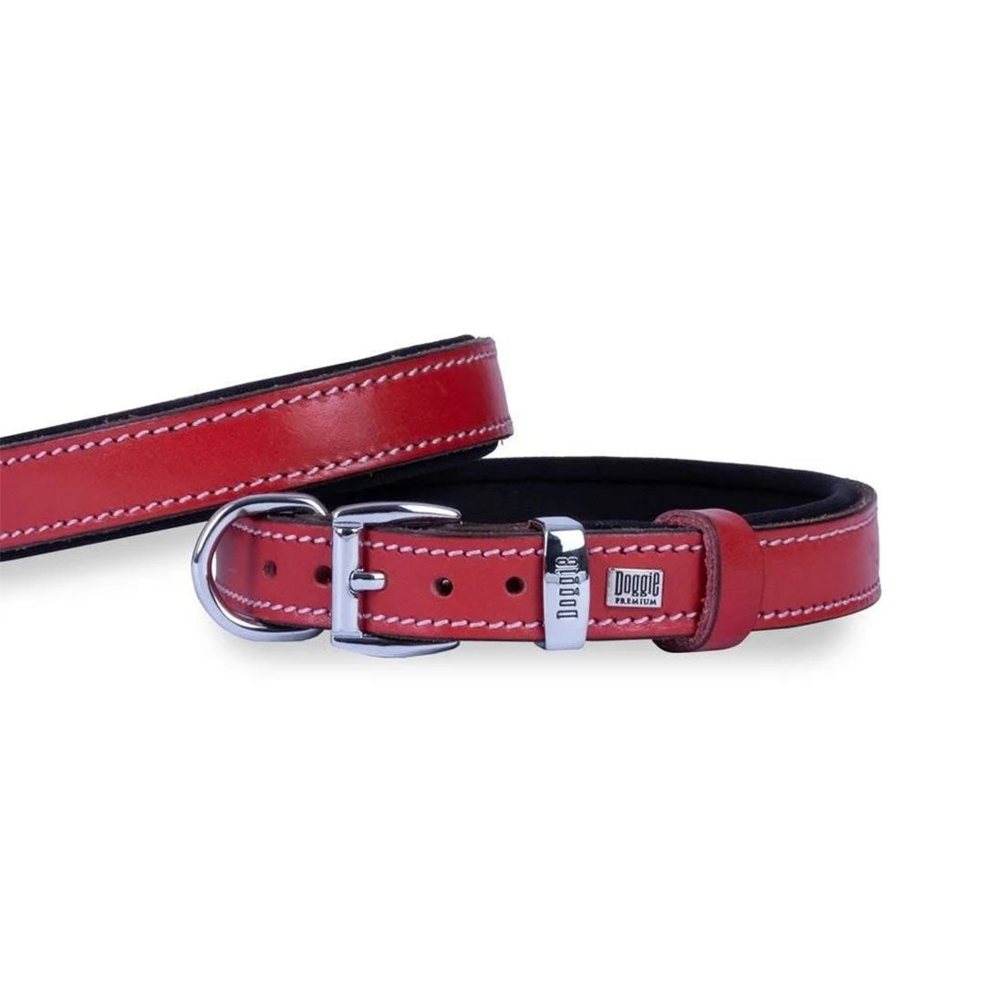 Doggie Konforlu Gerçek Deriden El Yapımı Kırmızı Köpek Boyun Tasması 2x35-40 Cm