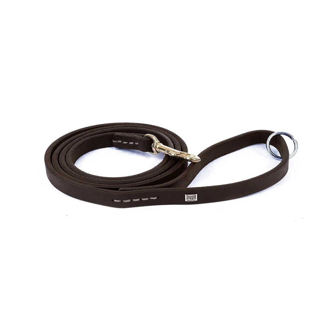Doggie Eğitim Serisi Yağlı Gerçek Deriden El Yapımı Kahverengi Köpek Gezdirme Kayışı 1,1x150 Cm