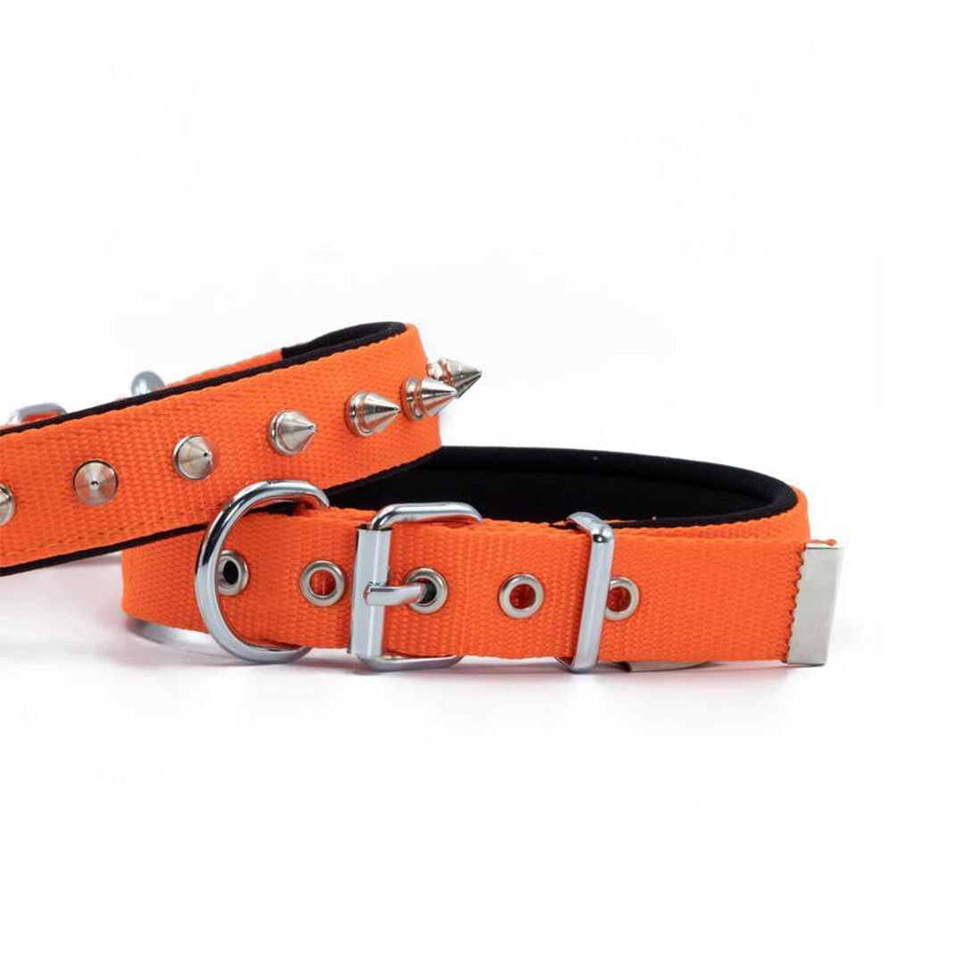 Doggie Konforlu Dokumadan El Yapımı Çivili Turuncu Köpek Boyun Tasması 3x42-50 cm