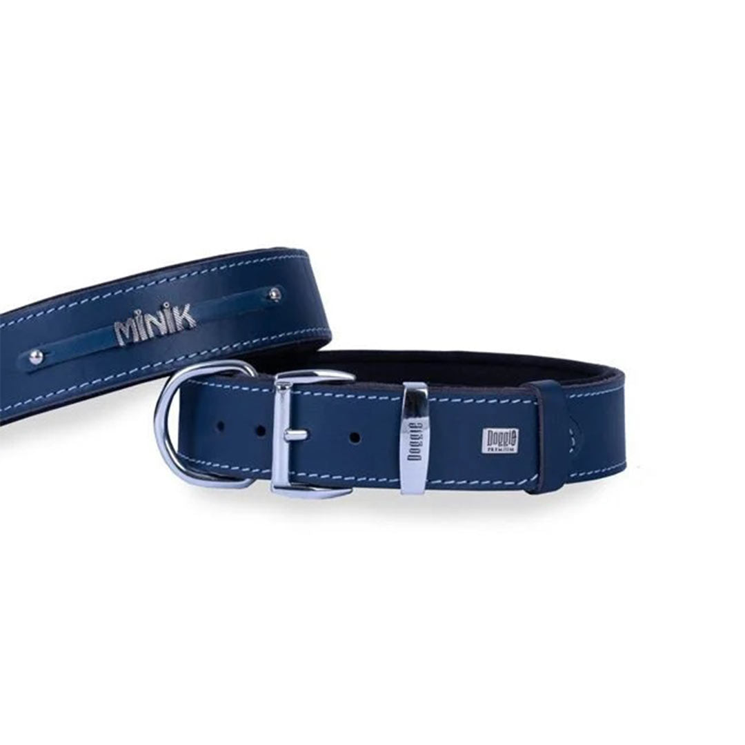 Doggie Konfor Deri İsimlikli Royal Mavi Köpek Boyun Tasması Medium 4x52-60 Cm