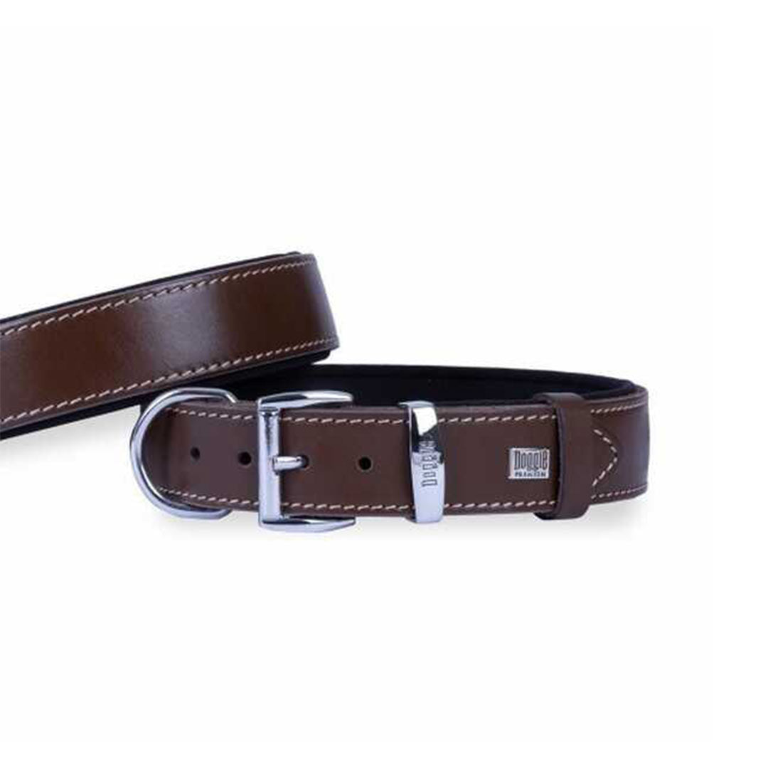 Doggie Comfortable Genuine Leather Handmade Brown Dog Collar 3.5x52-60cm