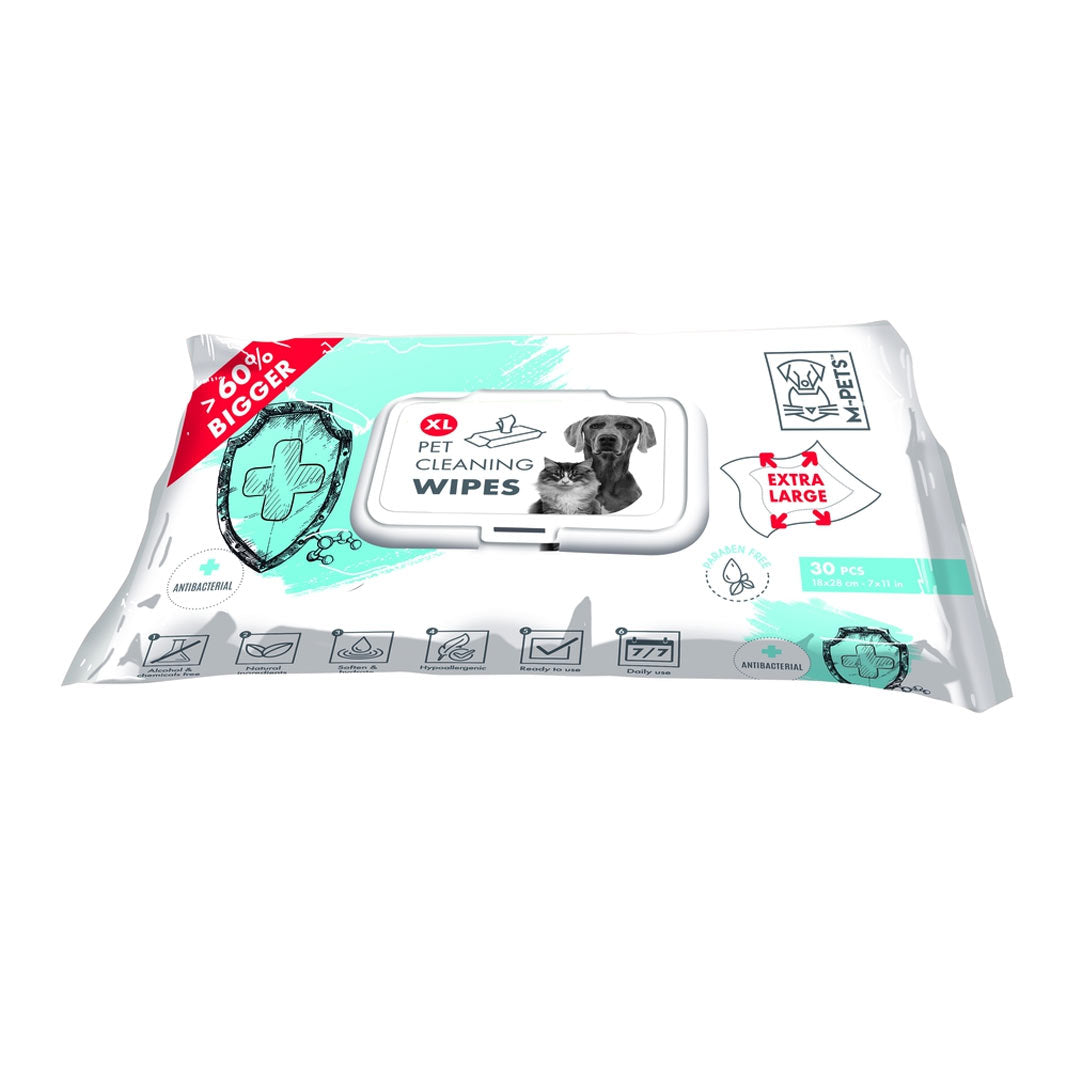 M-Pets Antibacterial Cleaning Wipes for Cats and Dogs XL 30 pack