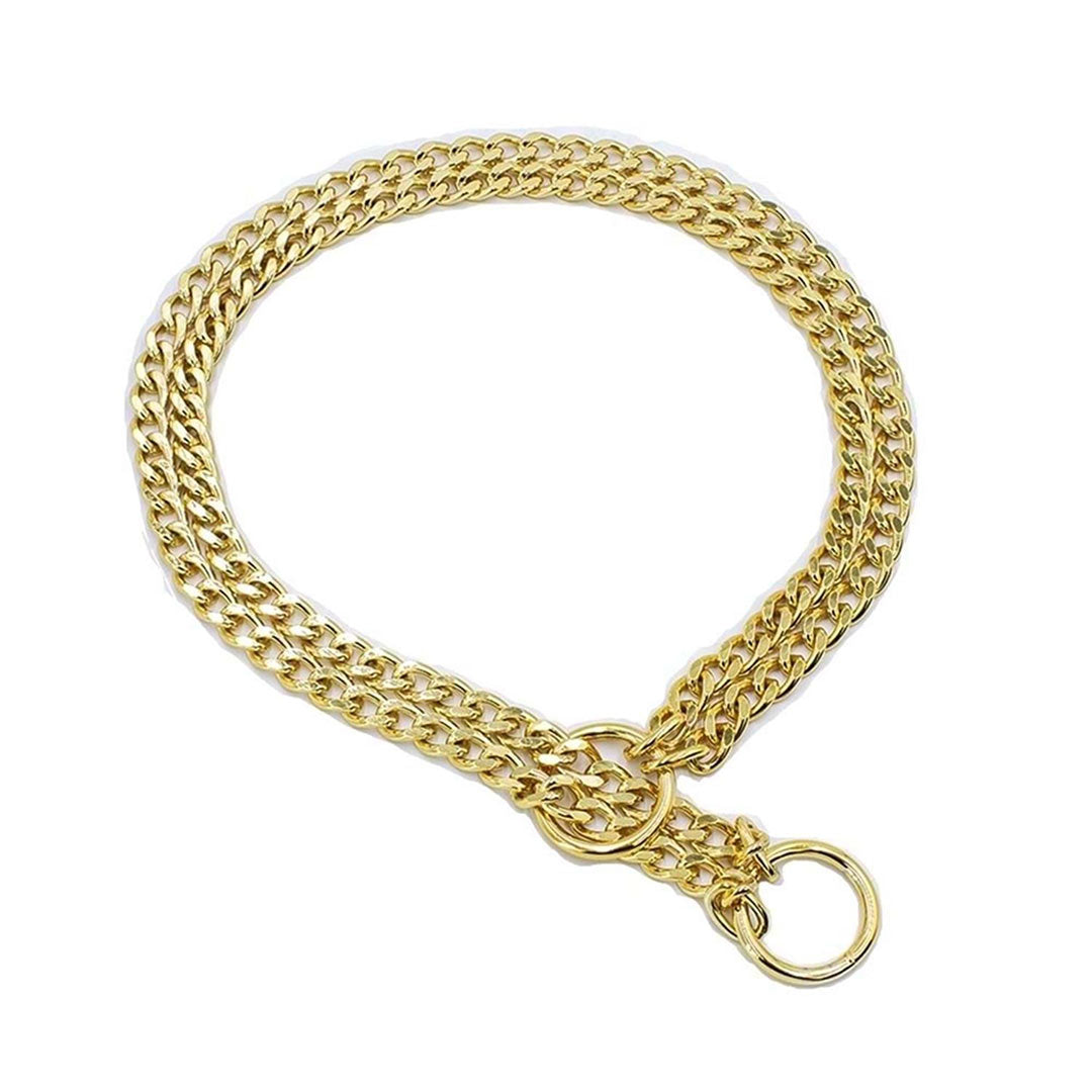 Doggie Eğitim Serisi Çift Boğma Altin Zincirli Köpek Boyun Tasması 2,5x60-60cm