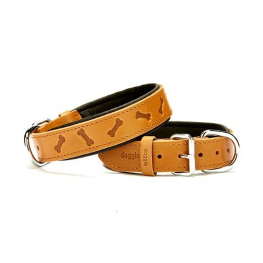 Doggie Konforlu Gerçek Deriden El Yapımı Kemik Desenli Kamel Köpek Boyun Tasması 3,5x52-60cm