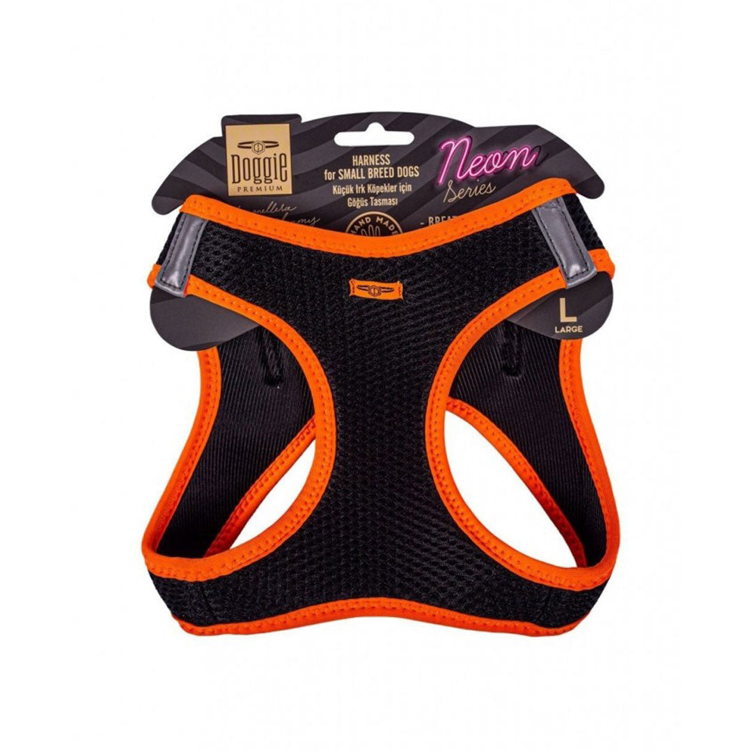 Doggie Havalı Dokuma Neon Serisi Küçük Irk Köpek Turuncu Göğüs Tasması L-42-48cm