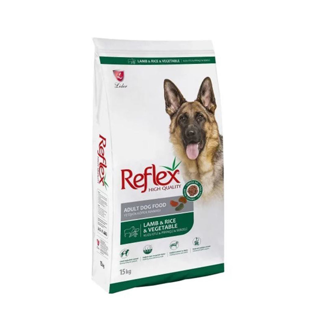 Reflex Kuzu Etli Pirinçli ve Sebzeli Yetişkin Köpek Maması 15 KG