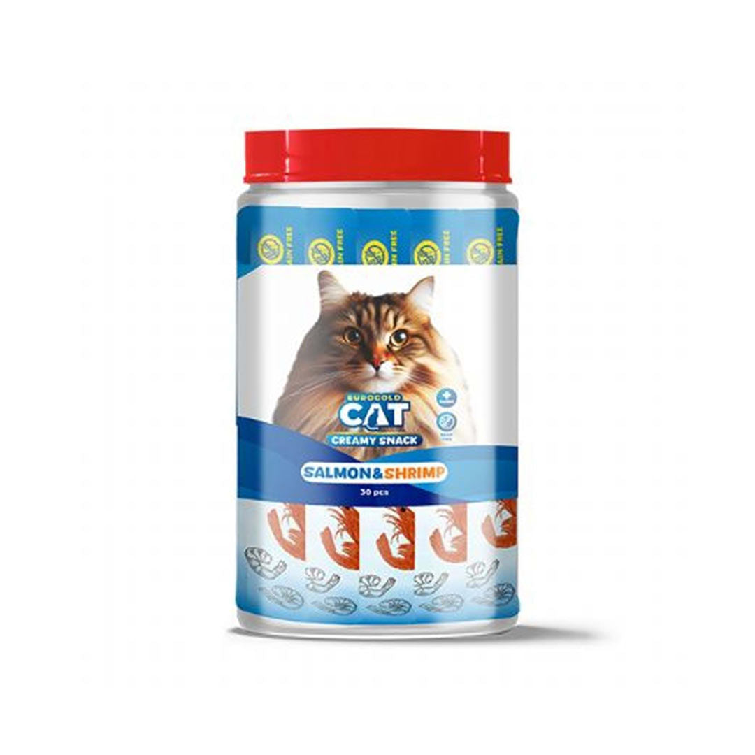 خوراک گربه مایع یوروگلد با ماهی سالمون و میگو 30x15 گرم