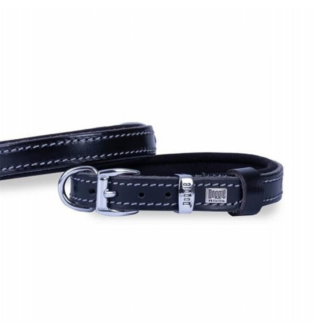 یقه سگ سیاه دست ساز چرم اصل راحت Doggie Comfortable 1.5x20-25cm