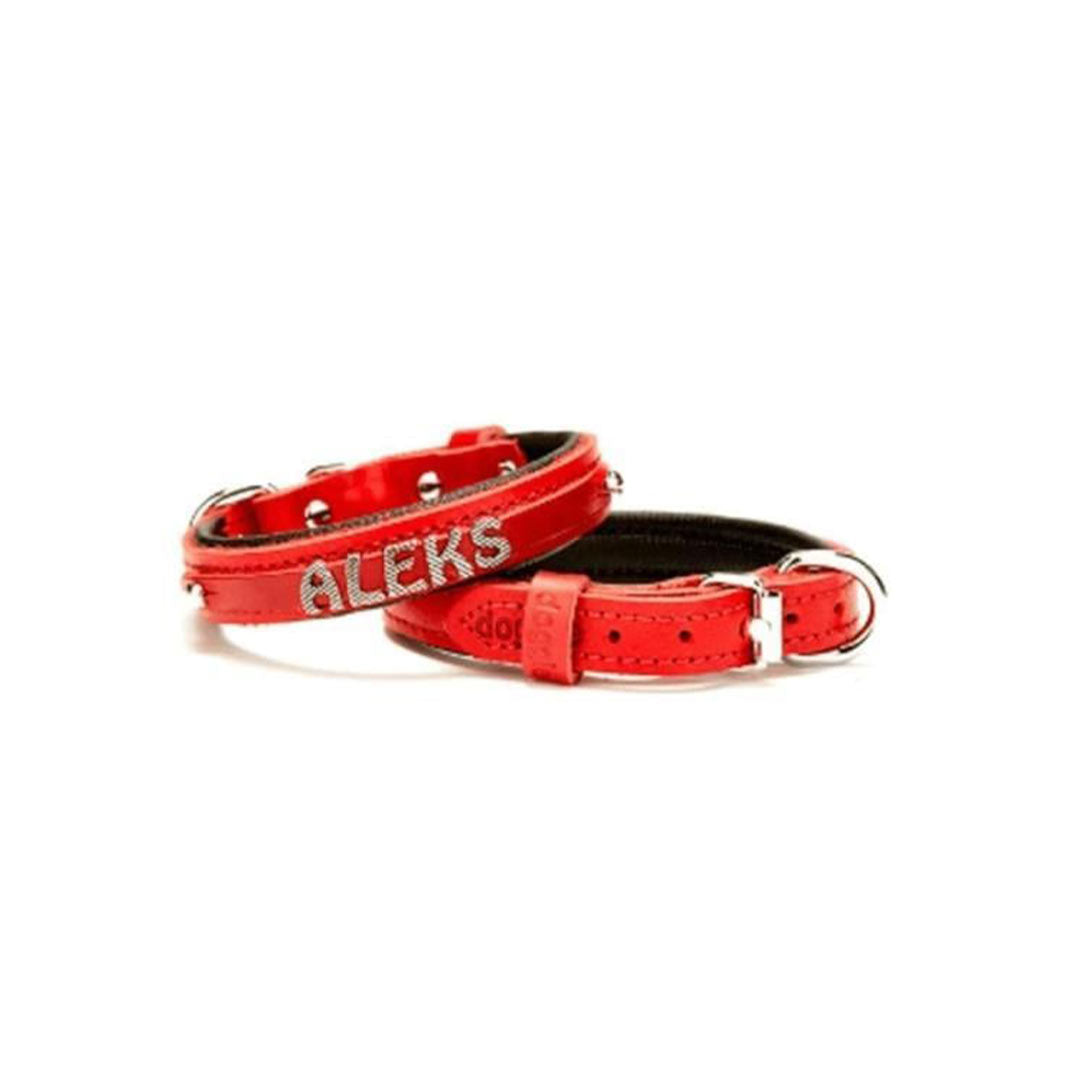 Doggie Konforlu Gerçek Deriden İsimlikli Kırmızı Köpek Boyun Tasması 2×35-40cm