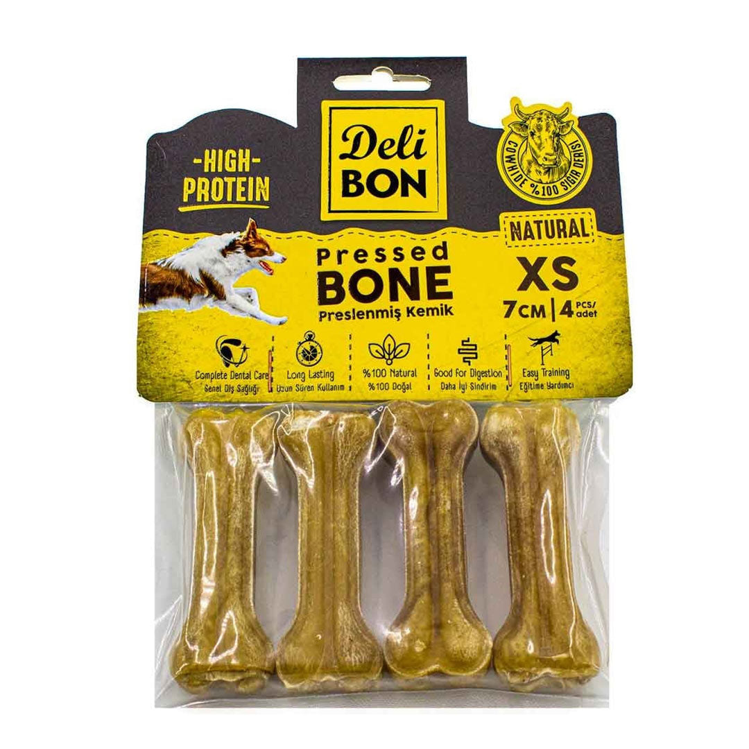 Delibon Natural Deri Press Köpek Kemik Ödülü Xs 7Cm 4Lü