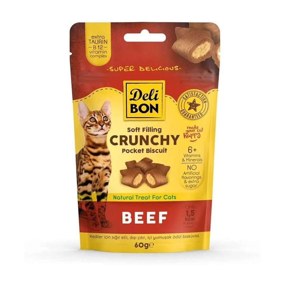 Delibon Chrunchy İçi Dolgulu Sığır Etli Kedi Ödül Bisküvisi 60gr