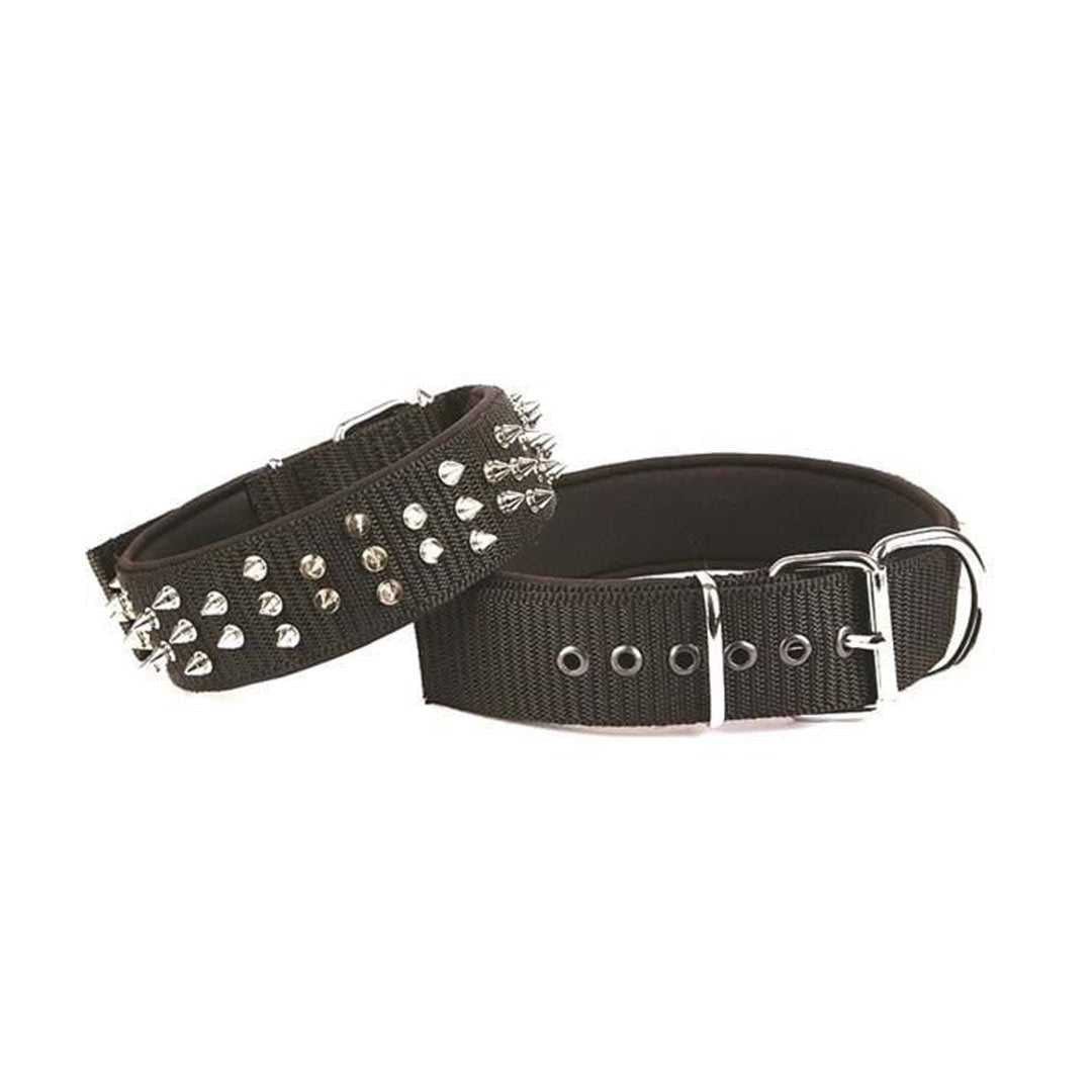 Doggie Comfortable Woven Handmade Spiked Black Dog Collar 5x55-65cm