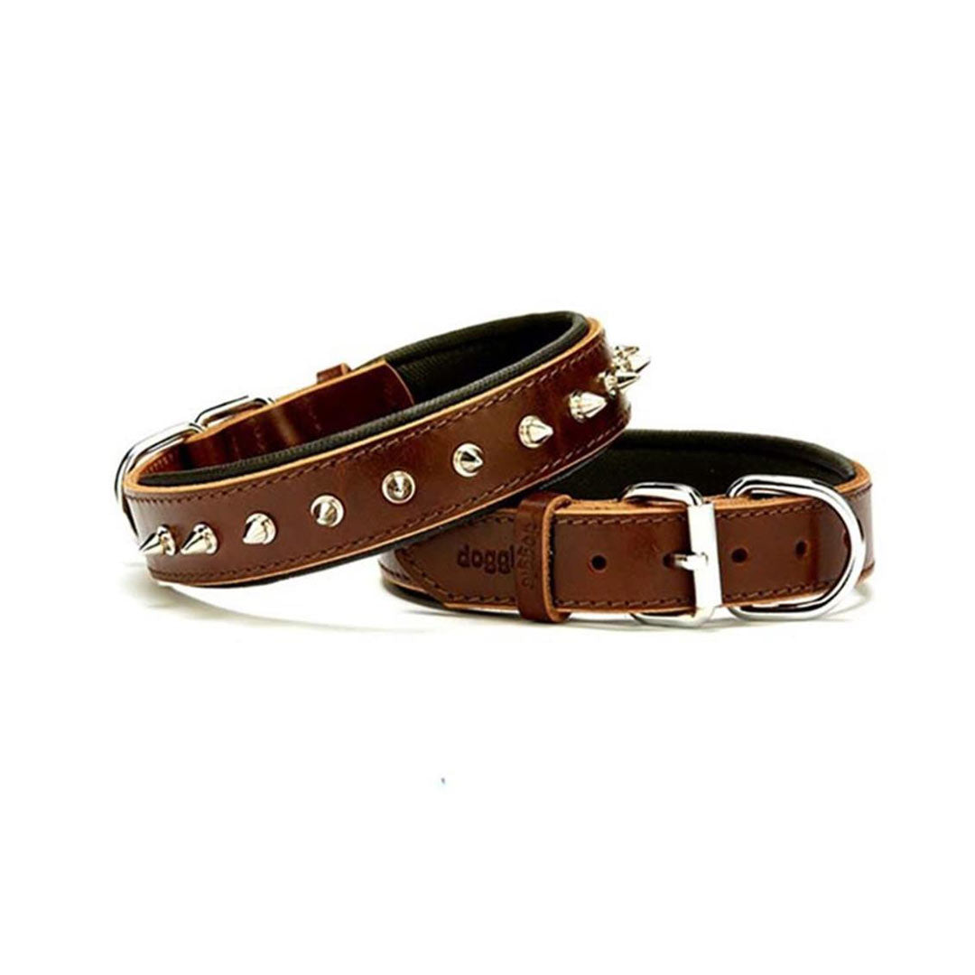 Doggie Comfort Deri Çivili Kahverengi Köpek Boyun Tasması Medium 3x42-50 Cm