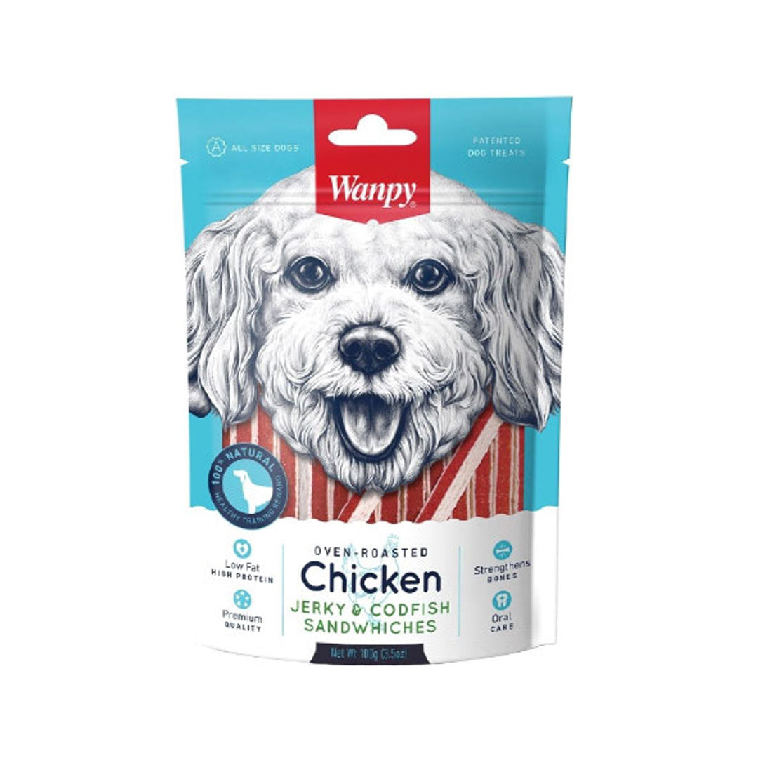 وجبة خفيفة للكلاب من وانبي جيركي بالدجاج وسمك الكود 100 غرام