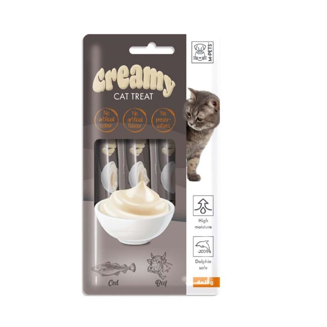 M-Pets کرمی ماهی ماهی و گوشت گاو مایع گربه 4x15 گرم