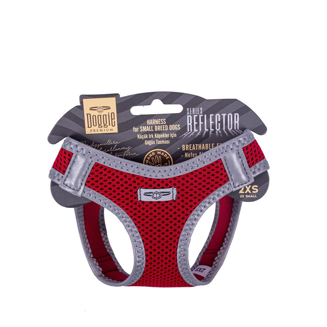 Doggie Havalı Dokuma Reflektör Serisi Kırmızı Küçük Irk Köpek Göğüs Tasması 2xS 26-30cm