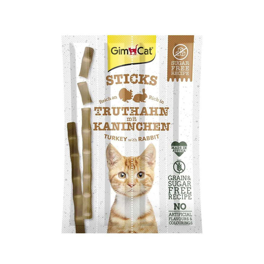 چوبدستی GimCat با گوشت مرغ و خرگوش، تائورین، بدون دانه خوراک گربه 20 گرم (بسته 4 تایی)