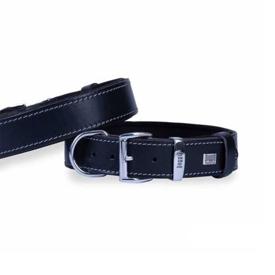 Doggie Comfortable Genuine Leather Handmade Black Dog Collar 3.5x52-60cm