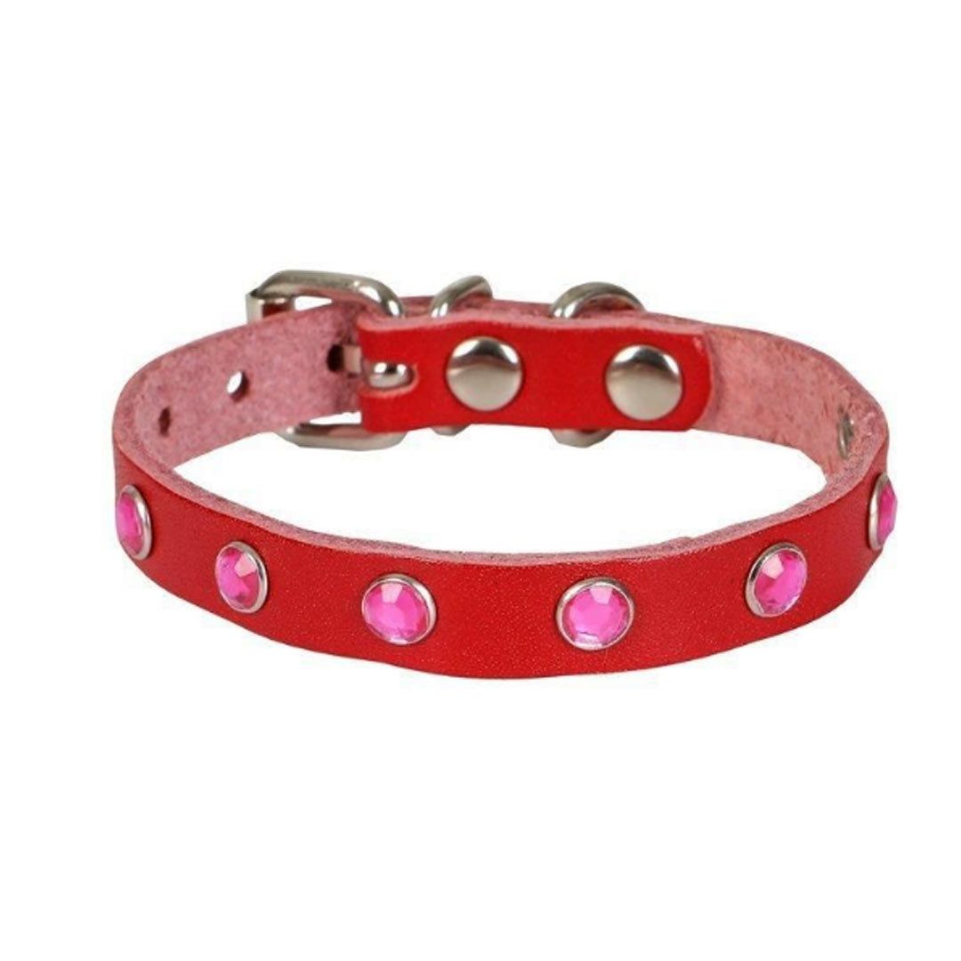 Doggie boncuklu Deri Kırmızı Kedi Ve Yavru Köpek Tasması 1,0x19 Cm