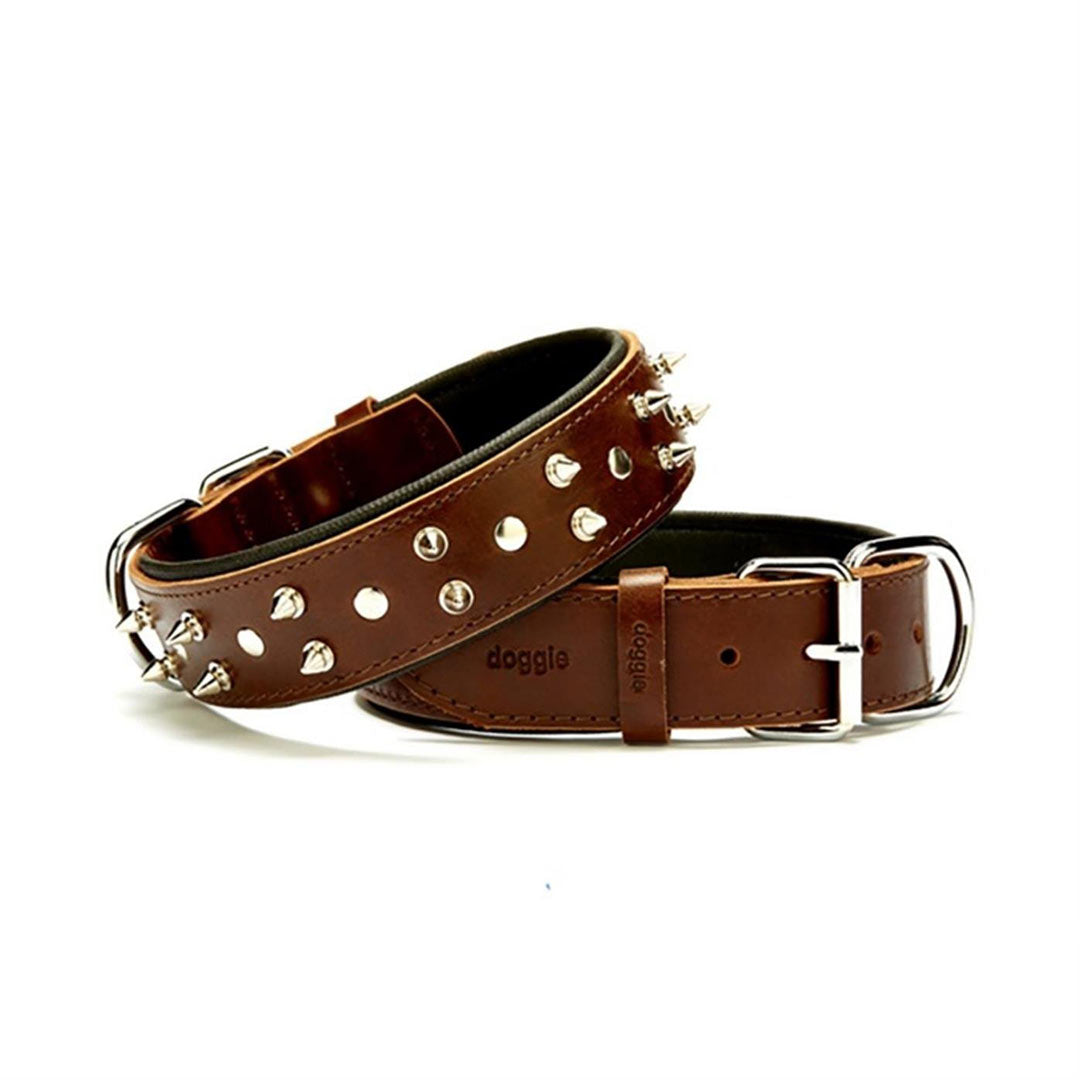 Doggie Comfortable Real Leather Handmade Spiked Brown Dog Collar 4x47-55cm