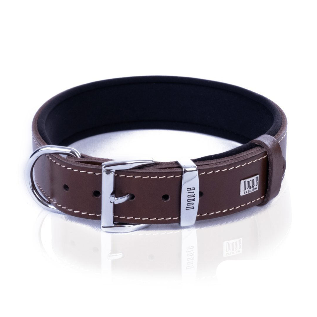 Doggie Comfort Leather Nameplate Brown Dog Collar Small 4x47-55cm
