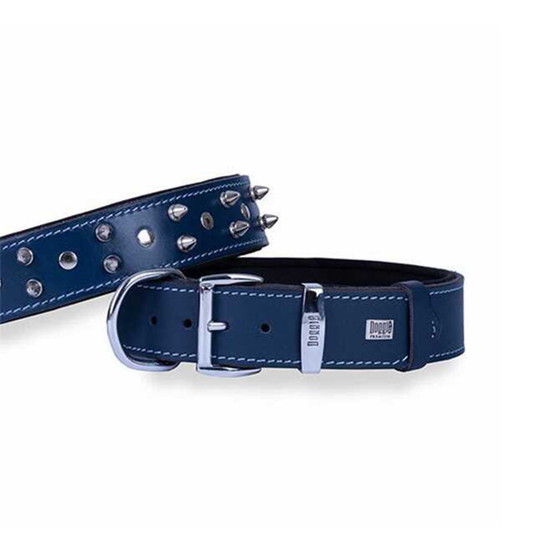 Doggie Konforlu Gerçek Deriden El Yapımı Çivili Royal Mavi Köpek Boyun Tasması Medium 4x52-60 Cm