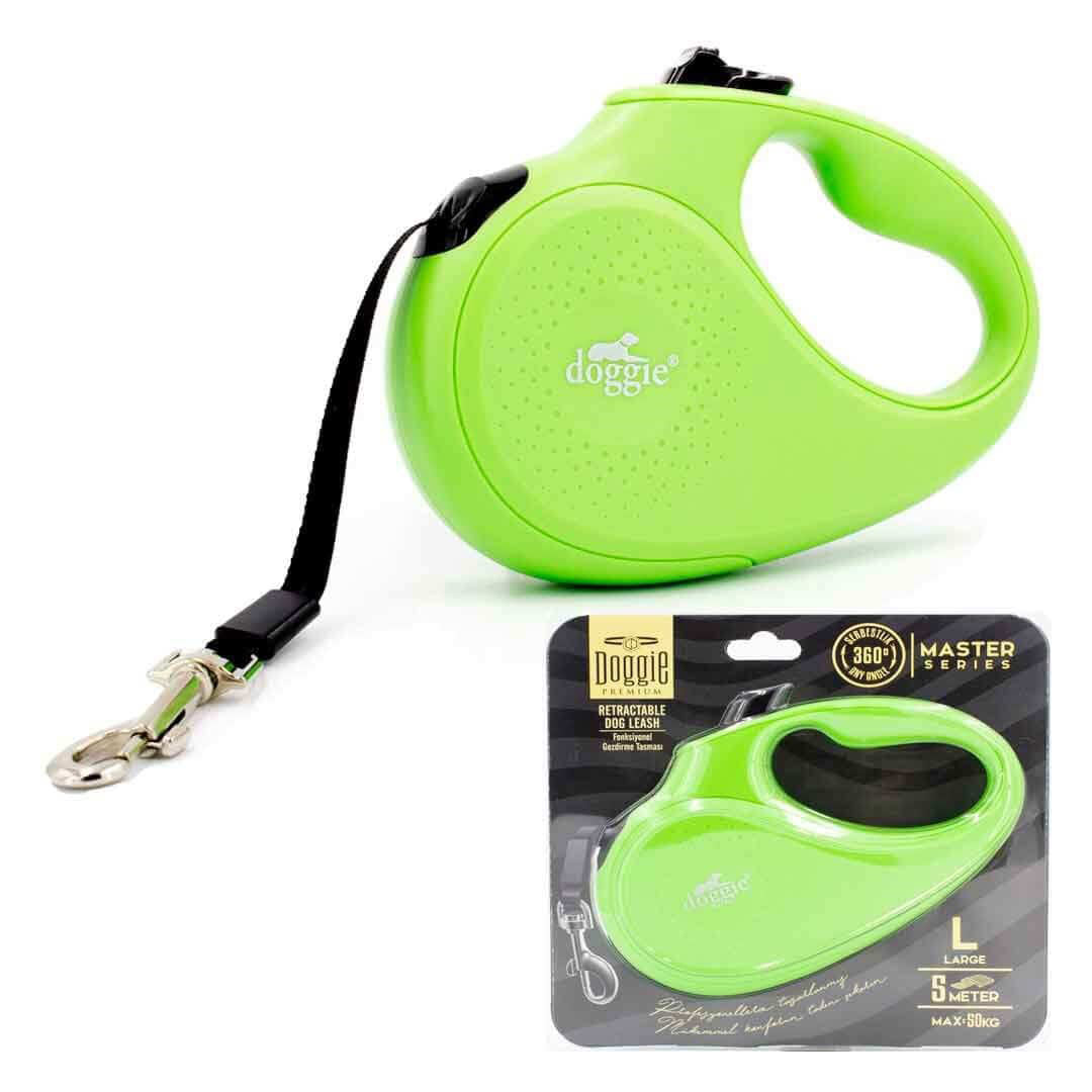 Doggie Master Serisi Otomatik Uzatma Yeşil Köpek Tasması L, 50kg, 5mt