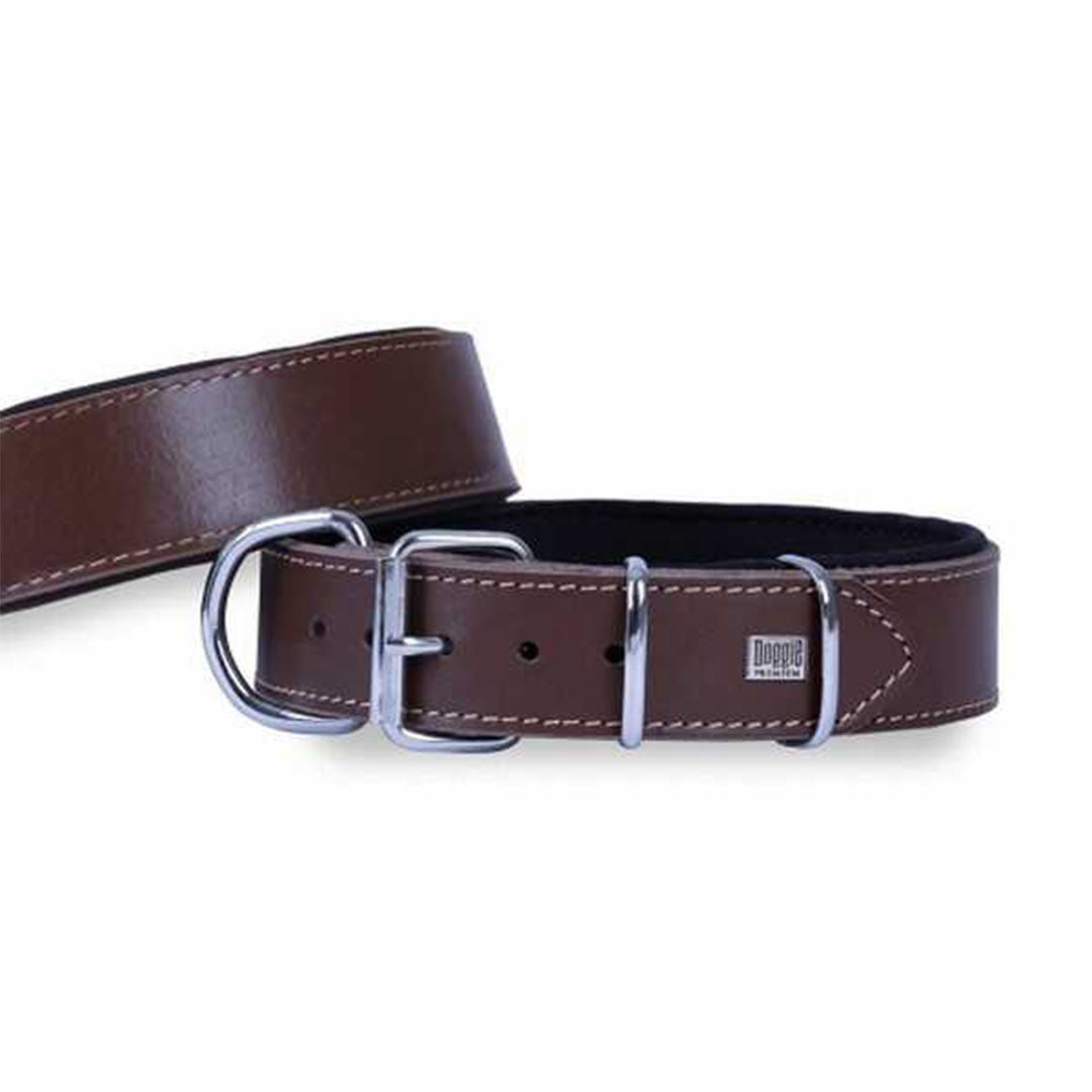 Doggie Çift Kat Gerçek Deriden El Yapımı Kahverengi Köpek Boyun Tasması 4x57-65cm