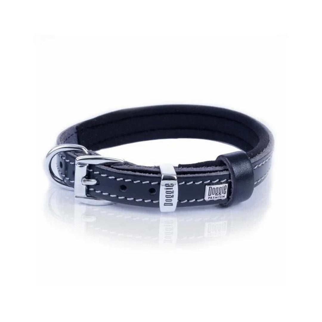 Doggie Konfor Deri İsimlikli Siyah Köpek Boyun Tasması Small 1,5x20-25cm