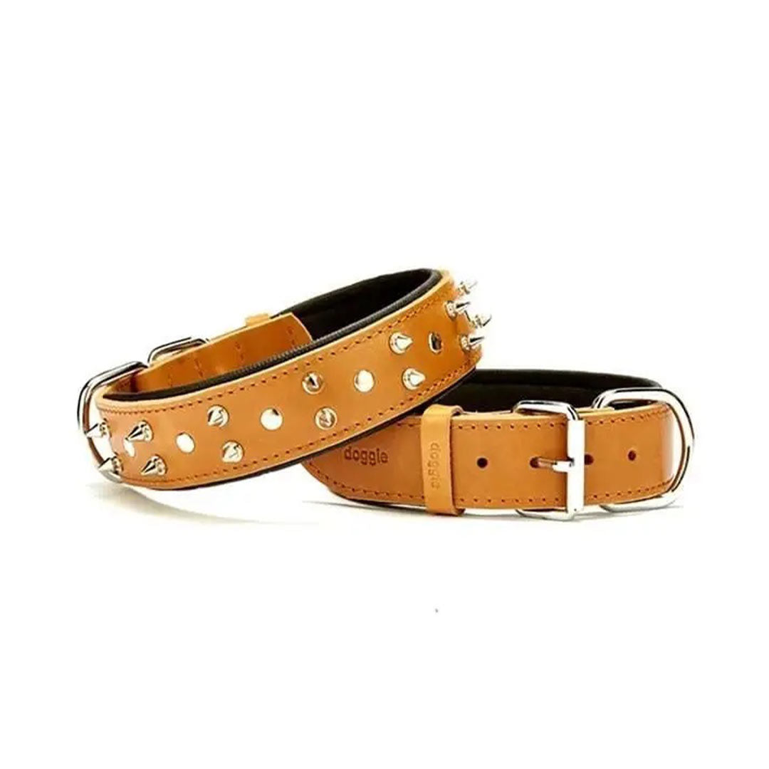 Doggie Comfortable Real Leather Handmade Spiked Camel Dog Collar 4x52-60cm